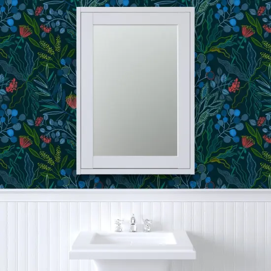 Peel & Stick Wallpaper 2FT Wide Dark Australian Floral Botanical Plants Leaves Flowers Eucalyptus Custom Removable Wallpaper by Spoonflower {6}