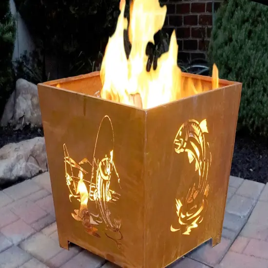 Esschert Design 24" Brown Rustic Finish Fisherman Square Outdoor Fire Basket {3}