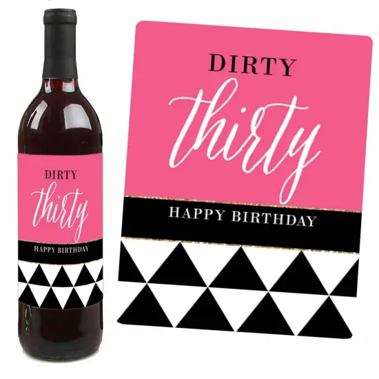 Big Dot of Happiness Chic 30th Birthday - Pink, Black and Gold - Birthday Gift For Women - Wine Bottle Label Stickers - Set of 4 {7}