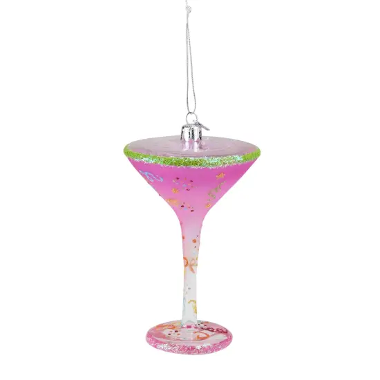 Kurt Adler 7" Pink and Clear Blown Happy Birth-Tini Martini Cocktail Glass Christmas Ornament {3}