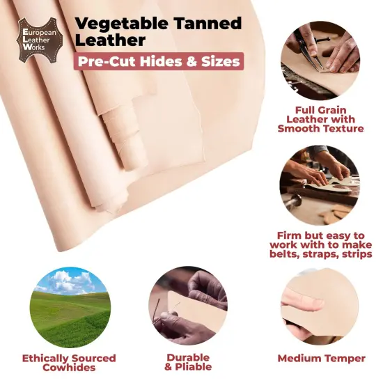 European Leather Work 5-6 oz. (2-2.4mm) Vegetable Tanned Leather Pre-Cut Full Grain Cowhide Leathercraft for Tooling, Engraving, Carving, Molding, Embossing, Stamping, & Dyeing {4}