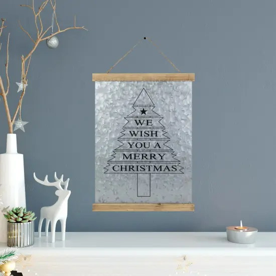 Northlight 16" We Wish You a Merry Christmas Galvanized Sheet Metal Hanging Wall Sign Silver {3}