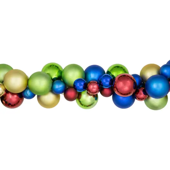 Northlight 2-Finish Shatterproof Christmas Ball Garland - 6' x 3.5" - Multi-Color - Unlit {5}