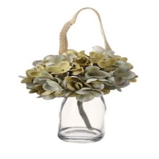Raz 8.5" Clear and White Blooms Artificial Hydrangea Stem with Glass Jar {1}