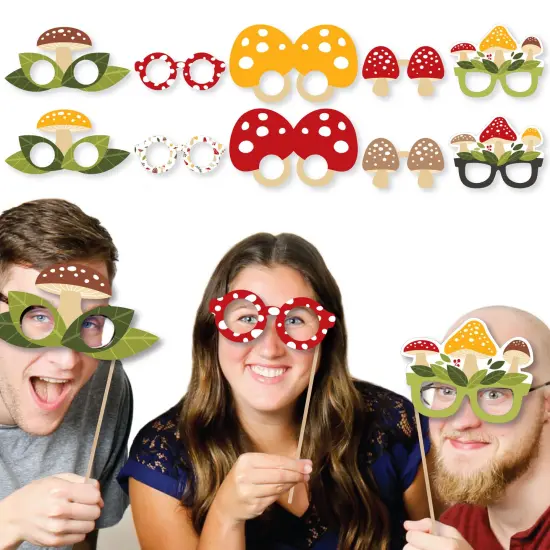 Big Dot of Happiness Wild Mushrooms Glasses and Masks - Paper Card Stock Red Toadstool Party Photo Booth Props Kit - 10 Count {3}