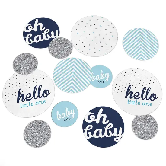 Big Dot of Happiness Hello Little One - Blue and Silver - Baby Shower Giant Circle Confetti - Boy Baby Shower Decorations - Large Confetti 27 Count {1}