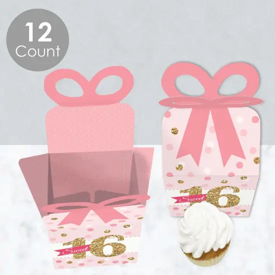 Big Dot of Happiness Sweet 16 - Square Favor Gift Boxes - 16th Birthday Party Bow Boxes - Set of 12 {4}