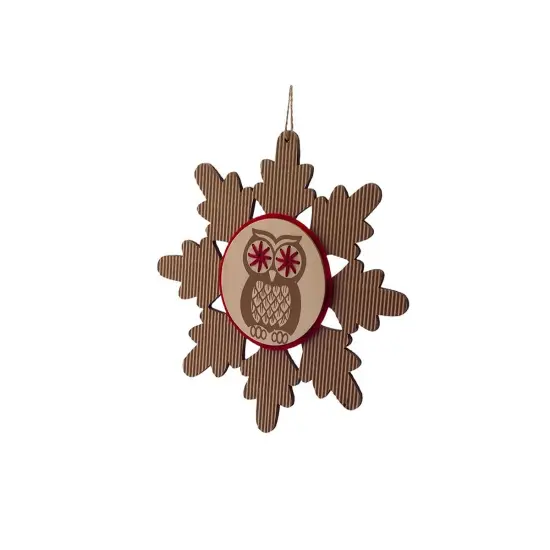 Melrose 7" Brown and Red Embroidered Craft Snowflake with Owl Stamp Christmas Ornament {1}