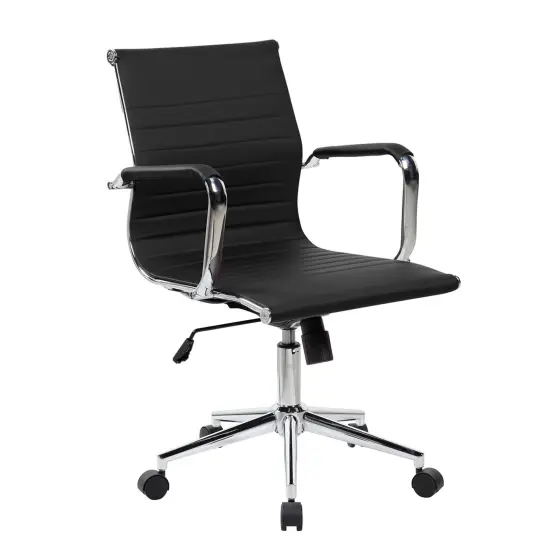 Techni Office Solutions 3' Black and Metallic Silver Modern Medium Back Executive Office Chair {1}