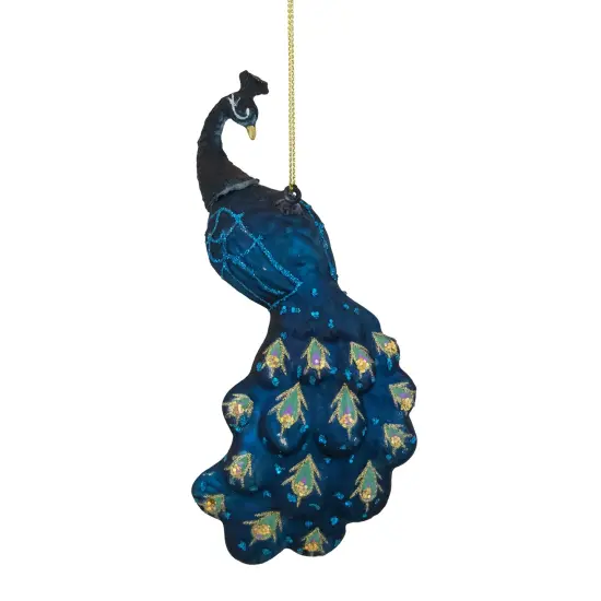 Northlight Glittered Peacock Glass Christmas Ornament - 6" - Indigo Blue {1}