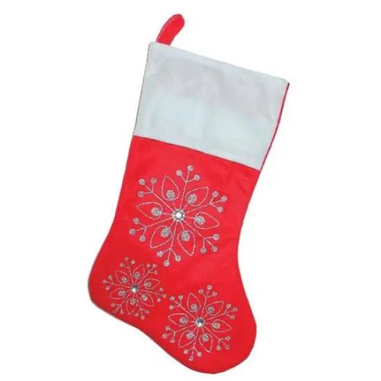 Northlight 19" Red and White Felt Christmas Stocking with Glitter Snowflakes and Gemstones {1}