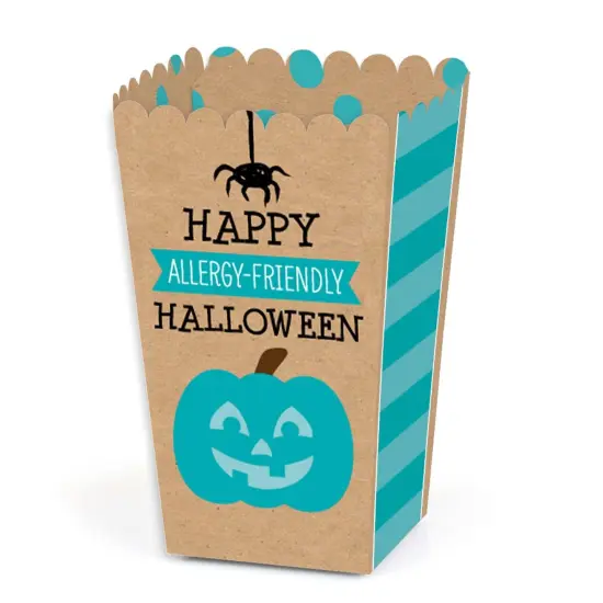 Big Dot of Happiness Teal Pumpkin - Halloween Allergy Friendly Trick or Trinket Favor Popcorn Treat Boxes - Set of 12 {1}