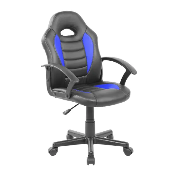 Techni Office Solutions 35.25" Black and Blue Techni Mobili Kid's Gaming and Student Racer Chair with Wheels {1}