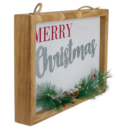Northlight 12" LED Lighted 'Merry Christmas' Framed Wall Sign with Pine White {3}