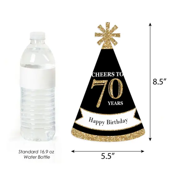 Big Dot of Happiness Adult 70th Birthday - Gold - Cone Birthday Party Hats for Adults - Set of 8 (Standard Size) {4}