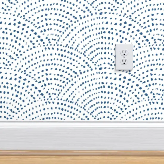 Peel & Stick Wallpaper 2FT Wide Blue And White Geometric Japan Dot Dots Abstract Simple Ink Wave Scales Scallop Minimalist Classic Pantone 2020 Custom Removable Wallpaper by Spoonflower {4}