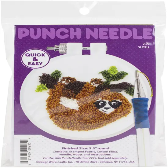 Design Works Punch Needle Kit 3.5" Round-Sloth {1}