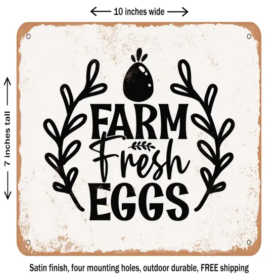 DECORATIVE METAL SIGN - Farm Fresh Eggs - 4 - Vintage Rusty Look {1}