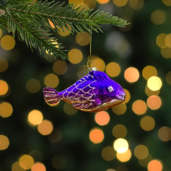Northlight Glass Fish Christmas Ornament - 4" - Purple and Gold {3}
