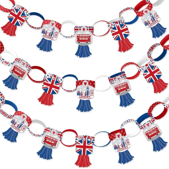 Big Dot of Happiness Cheerio, London - 90 Chain Links and 30 Paper Tassels Decoration Kit - British UK Party Paper Chains Garland - 21 feet {1}