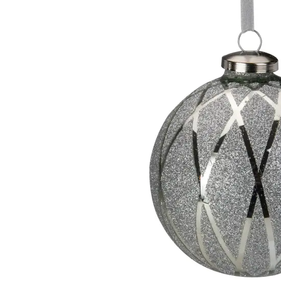 Northlight Argyle Glittered Christmas Glass Ball Ornament - 4" - Silver {4}