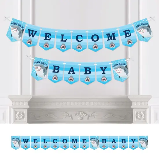 Big Dot of Happiness Shark Zone - Jawsome Shark Baby Shower Bunting Banner - Party Decorations - Welcome Baby {1}