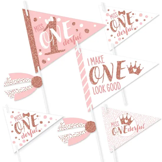 Big Dot of Happiness 1st Birthday Little Miss Onederful - Triangle Girl First Birthday Party Photo Props - Pennant Flag Centerpieces - Set of 20 {1}