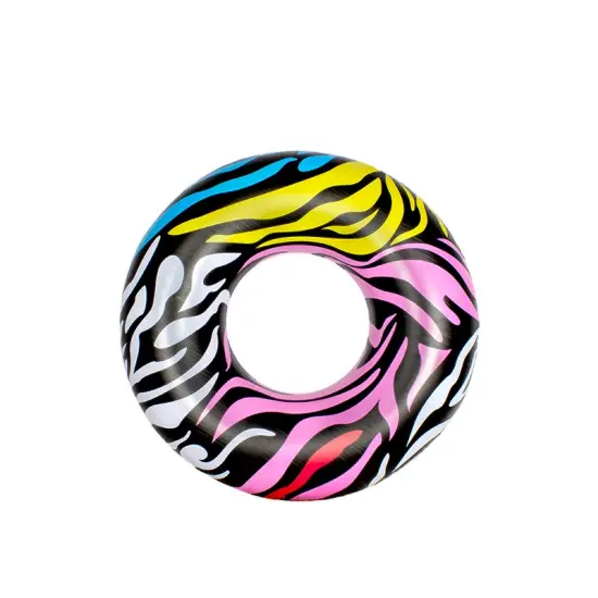 Swim Central 39" Multi-Color Zebra Stripes Inflatable Inner Tube Ring Float Black {1}