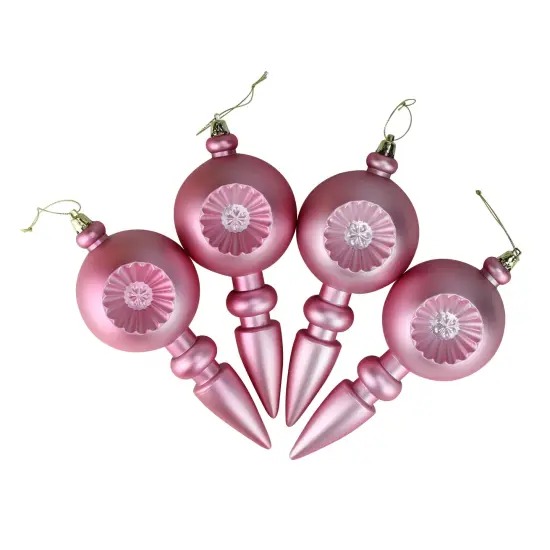 DAK 4ct Bubblegum Pink Shatterproof Matte Retro Reflector Christmas Finial Ornaments 7.5" {3}