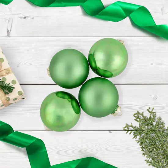 Northlight 2-Finish Glass Christmas Ball Ornaments - 2.5" (65mm) - Pistachio Green - 9ct {3}