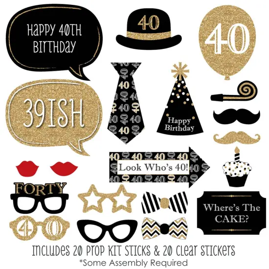 Big Dot of Happiness Adult 40th Birthday - Gold - Birthday Party Photo Booth Props Kit - 20 Count {3}