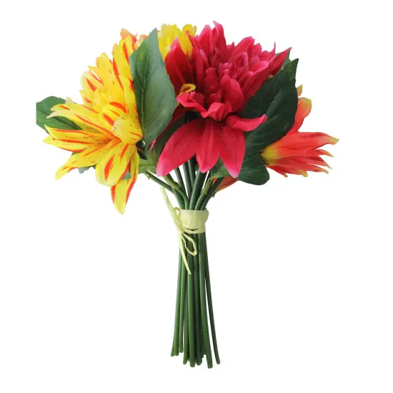 Allstate Dahlia Artificial Floral Bundle Spray - 12.5" - Red and Yellow {1}