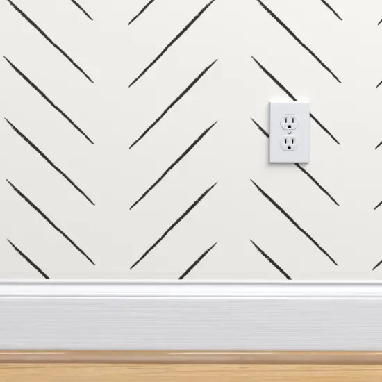 Pre-Pasted Wallpaper 2FT Wide Tribal Chevron Black Bone Medium White Herringbone Monochrome Mudcloth Custom Pre-pasted Wallpaper by Spoonflower {4}