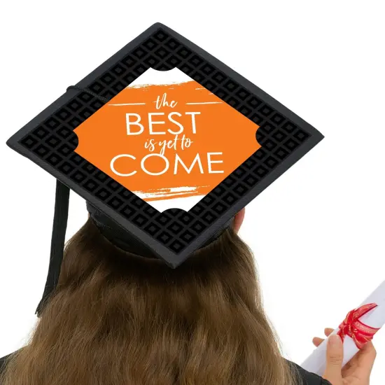 Big Dot of Happiness Orange Grad - Best is Yet to Come - Orange Graduation Cap Decorations Kit - Grad Cap Cover {6}