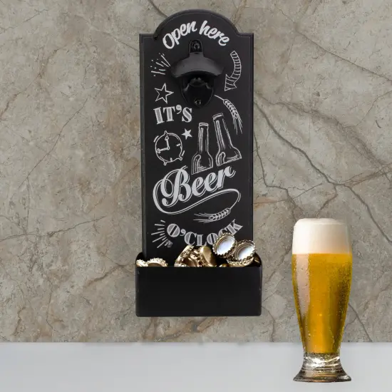 Koopman International 14.5" Black and White 'Beer O'Clock' Bottle Opener with Storage Bin {3}