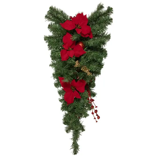 Northlight Poinsettia and Berry Artificial Christmas Teardrop Swag - 30'' - Unlit Red {1}