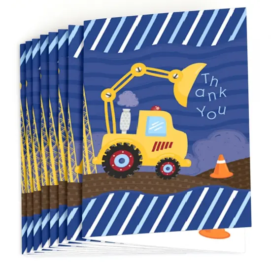 Big Dot of Happiness Construction Truck - Baby Shower or Birthday Party Thank You Cards (8 count) {3}
