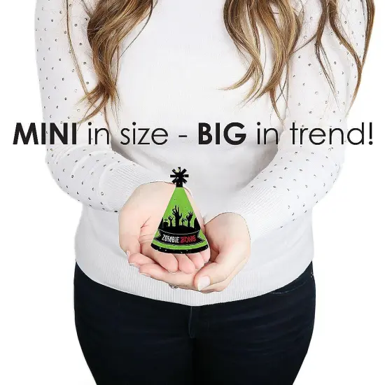 Big Dot of Happiness Zombie Zone - Mini Cone Halloween or Birthday Zombie Crawl Party Hats - Small Little Party Hats - Set of 8 {4}