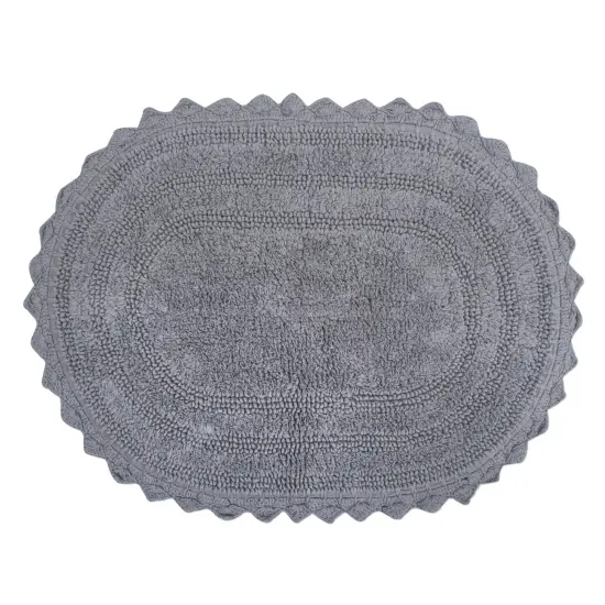 Contemporary Home Living 17" x 24" Gray Small Oval Home and Bathroom Essentials Crochet Bath Mat {1}