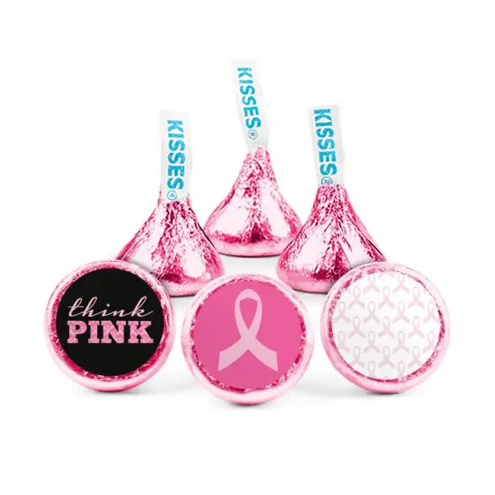 324ct Breast Cancer Awareness Stickers for Hershey's Kisses, Mints, or Peanut Butter Cup Mini (324 pack) - Think Pink & Pink Ribbins - By Just Candy {1}