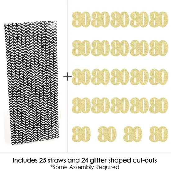 Big Dot of Happiness Gold Glitter 80 Party Straws - No-Mess Real Gold Glitter Cut-Out Numbers & Decorative 80th Birthday Party Paper Straws - 24 Ct {6}