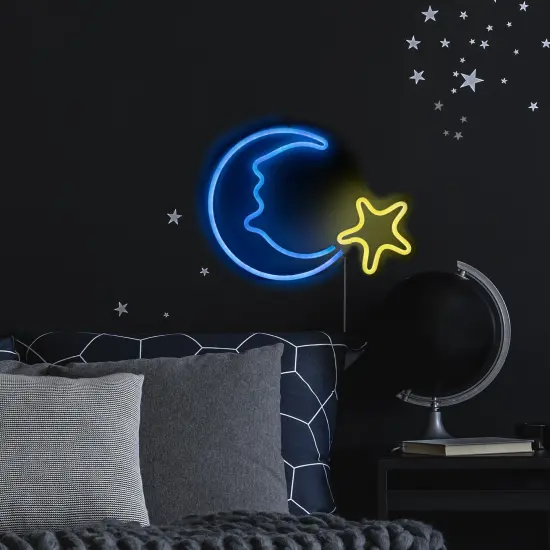 Northlight LED Moon and Star Neon Lighted Wall Art - 15" Blue {4}