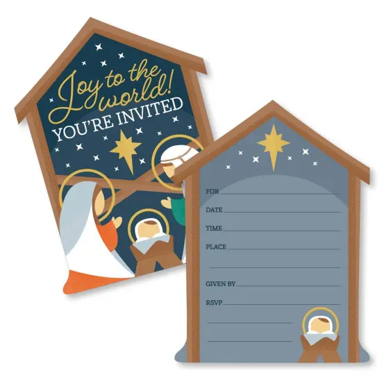 Big Dot of Happiness Holy Nativity - Shaped Fill-In Invitations - Manger Scene Religious Christmas Invitation Cards with Envelopes - Set of 12 {1}