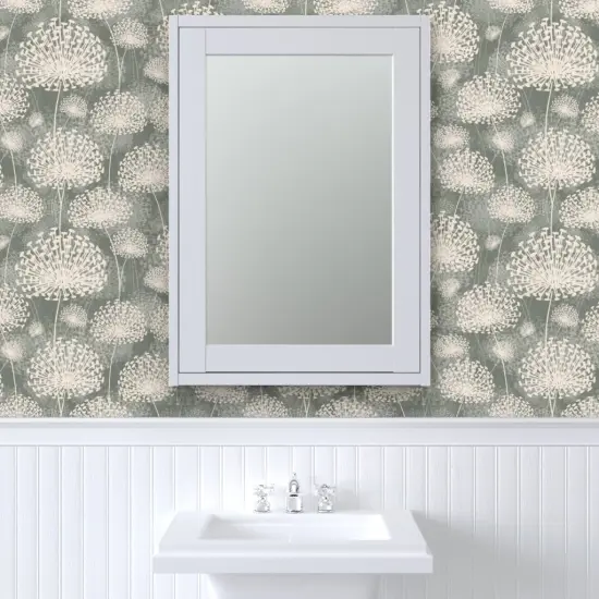 Peel & Stick Wallpaper 2FT Wide Vintage Style Dandelions Gray Cream Neutral Flowers Floral Nature Custom Removable Wallpaper by Spoonflower {6}