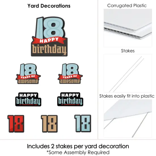 Big Dot of Happiness Boy 18th Birthday - Yard Sign and Outdoor Lawn Decorations - Eighteenth Birthday Party Yard Signs - Set of 8 {6}
