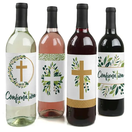 Big Dot of Happiness Confirmation Elegant Cross - Religious Party Decorations for Women and Men - Wine Bottle Label Stickers - Set of 4 {1}