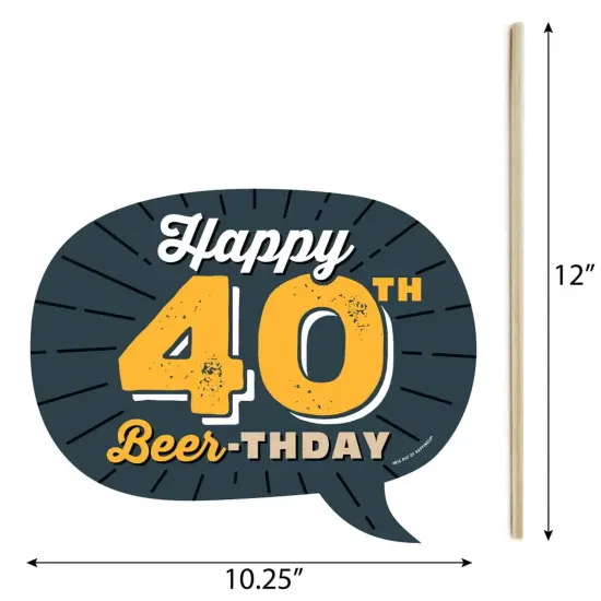 Big Dot of Happiness Funny Cheers and Beers to 40 Years - 40th Birthday Party Photo Booth Props Kit - 10 Piece {6}