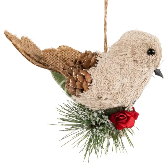 Northlight Front Facing Bird on Frosted Pine Needle Christmas Ornament - 6.75" Green {3}