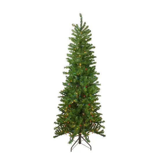Northlight Pre-Lit Pencil Canadian Pine Artificial Christmas Tree - 7.5' - Multicolor Lights Green {3}