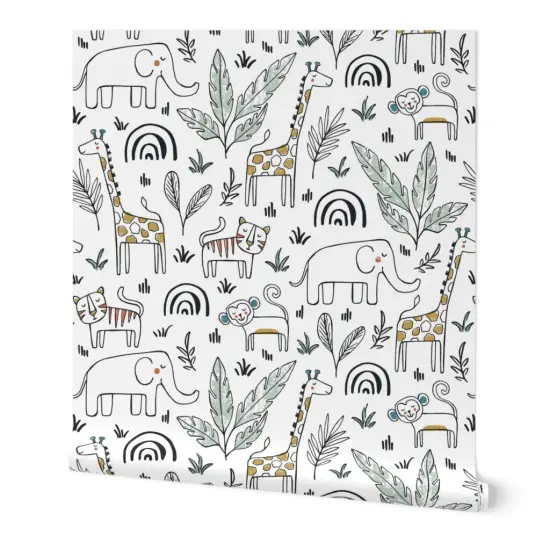 Peel & Stick Wallpaper 2FT Wide Safari Animals Baby Nursery Kids Room Large Scale Gender Neutral African Zoo Animal Custom Removable Wallpaper by Spoonflower {7}